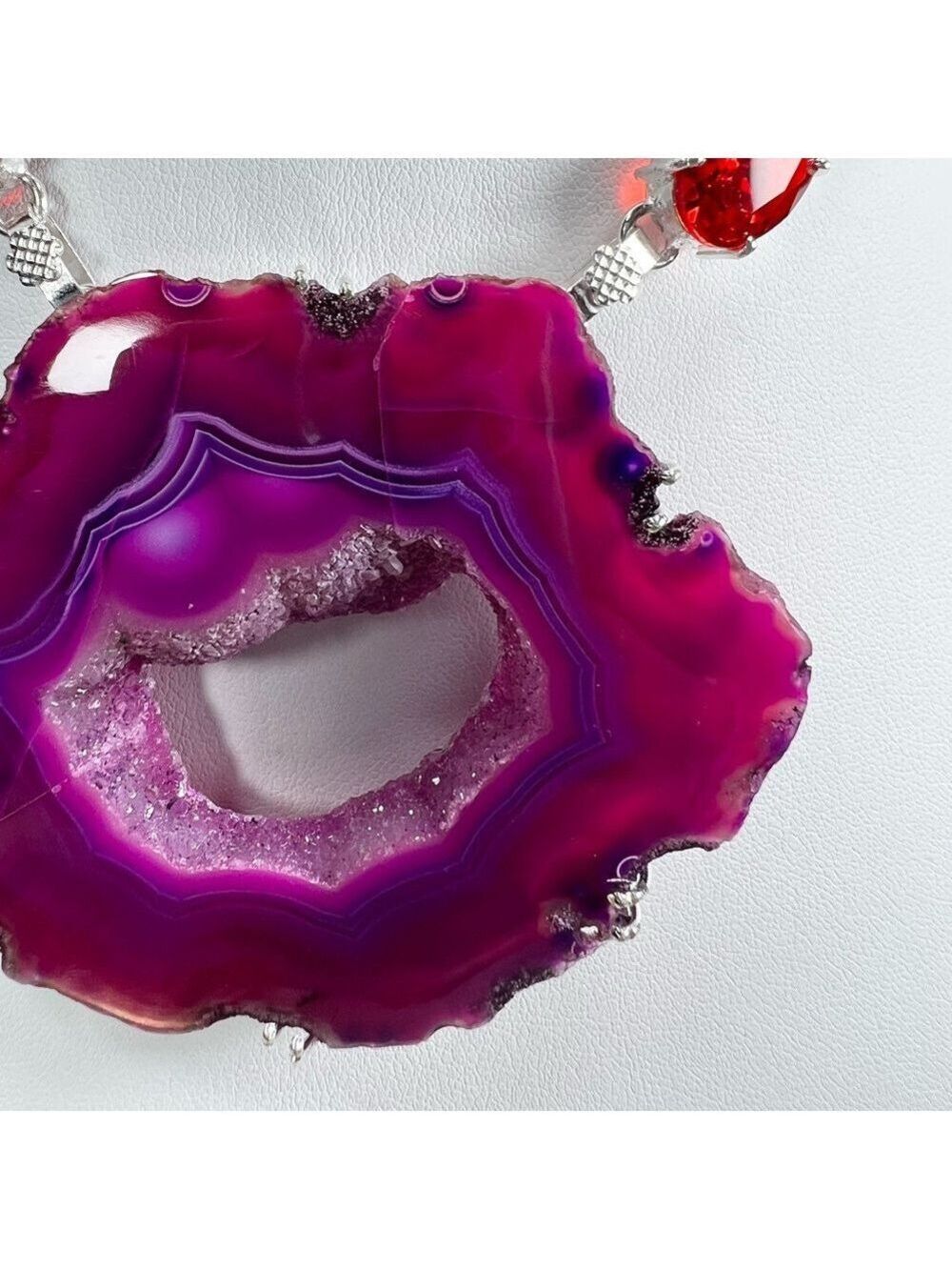 Pink Purple Solar Quartz Garnet Large Gemstone Necklace ONLY w/ Natural Cracking - Picture 5 of 11